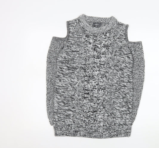 Studio Womens Grey Cable Knit Cold Shoulder Jumper Size 12
