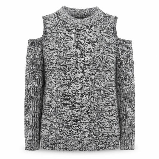 Studio Womens Grey Cable Knit Cold Shoulder Jumper Size 12