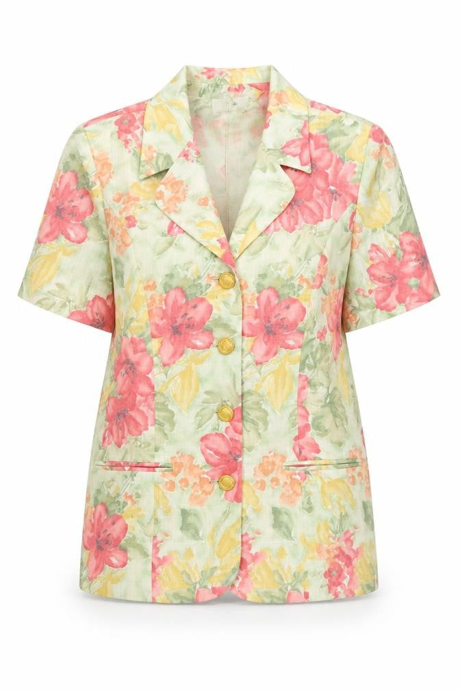 Marcelle Griffon Womens Multicoloured Floral Short Sleeve Blazer Size 16
