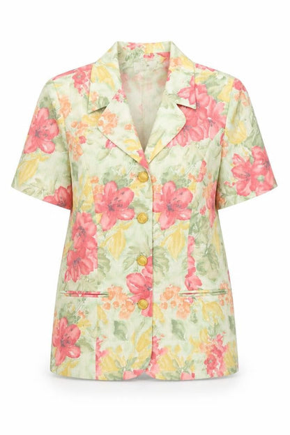 Marcelle Griffon Womens Multicoloured Floral Short Sleeve Blazer Size 16