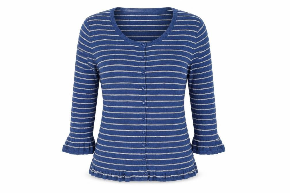 East Women Blue Striped Cotton Viscose Cardigan Size 14