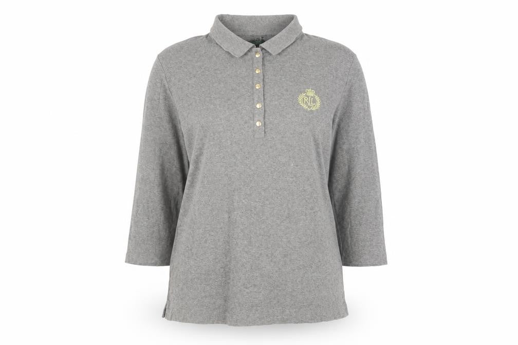 Ralph Lauren Grey 3/4 Sleeve Cotton Polo Shirt Men's L