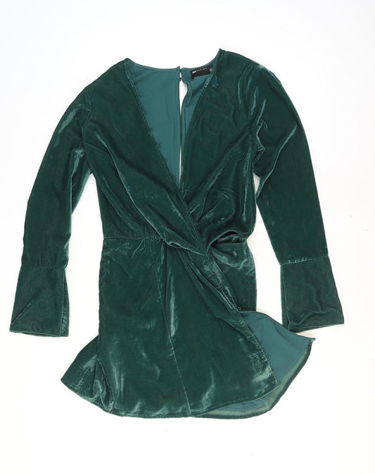 ASOS DESIGN Women's Green Velvet Wrap Dress Size 10
