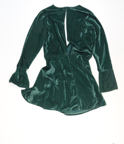 ASOS DESIGN Women's Green Velvet Wrap Dress Size 10
