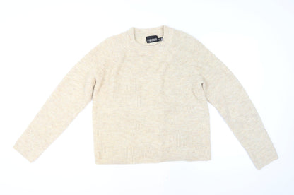 Womens UK Size L Pieces Beige Pullover Jumper