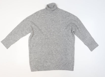 ASOS DESIGN Women’s Grey Roll Neck Ribbed Knit Jumper Size S UK 8-10