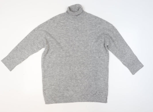 ASOS DESIGN Women’s Grey Roll Neck Ribbed Knit Jumper Size S UK 8-10