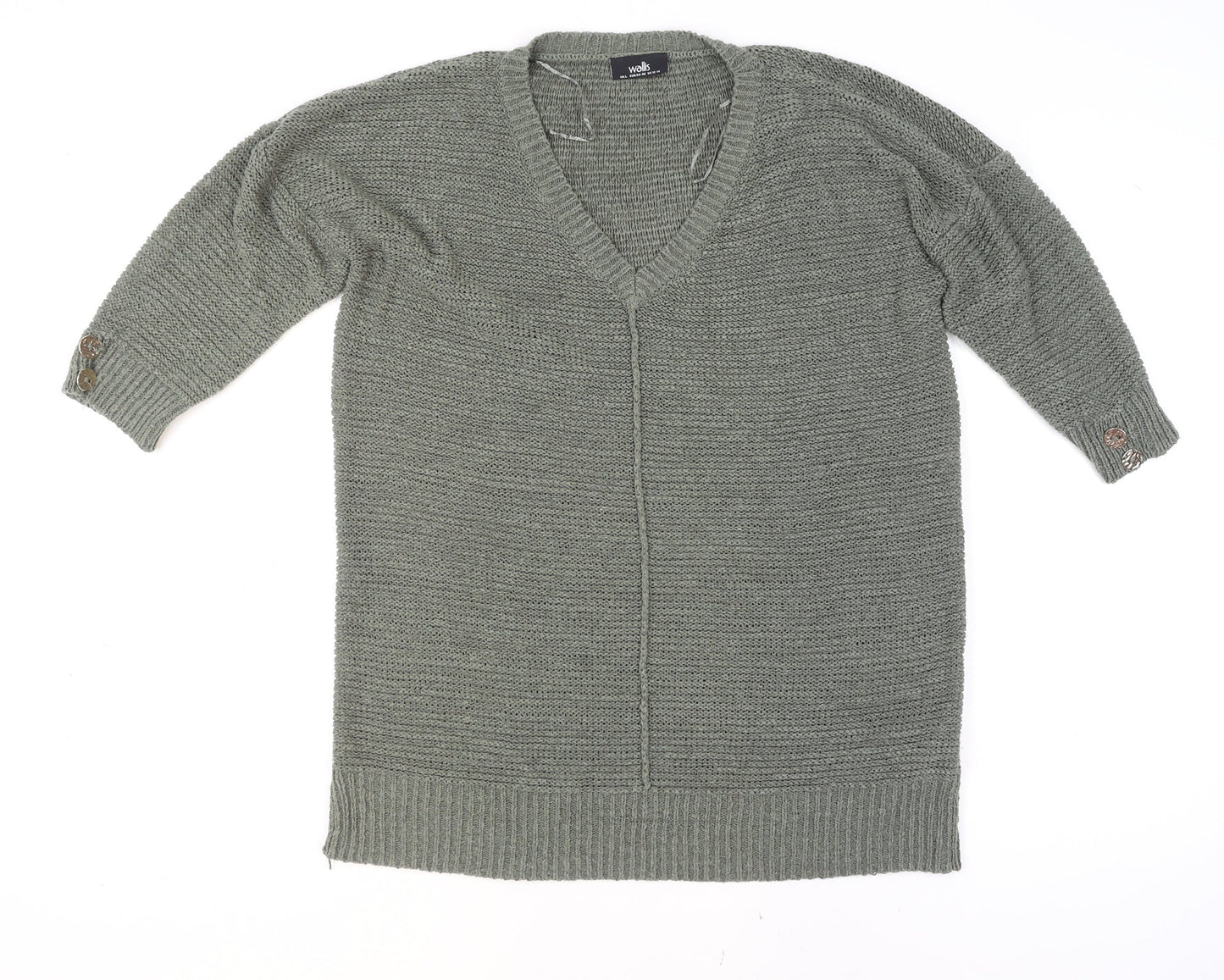Wallis Women's Green L Chunky-Knit V-Neck Cardigan