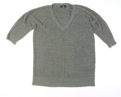 Wallis Women's Green L Chunky-Knit V-Neck Cardigan