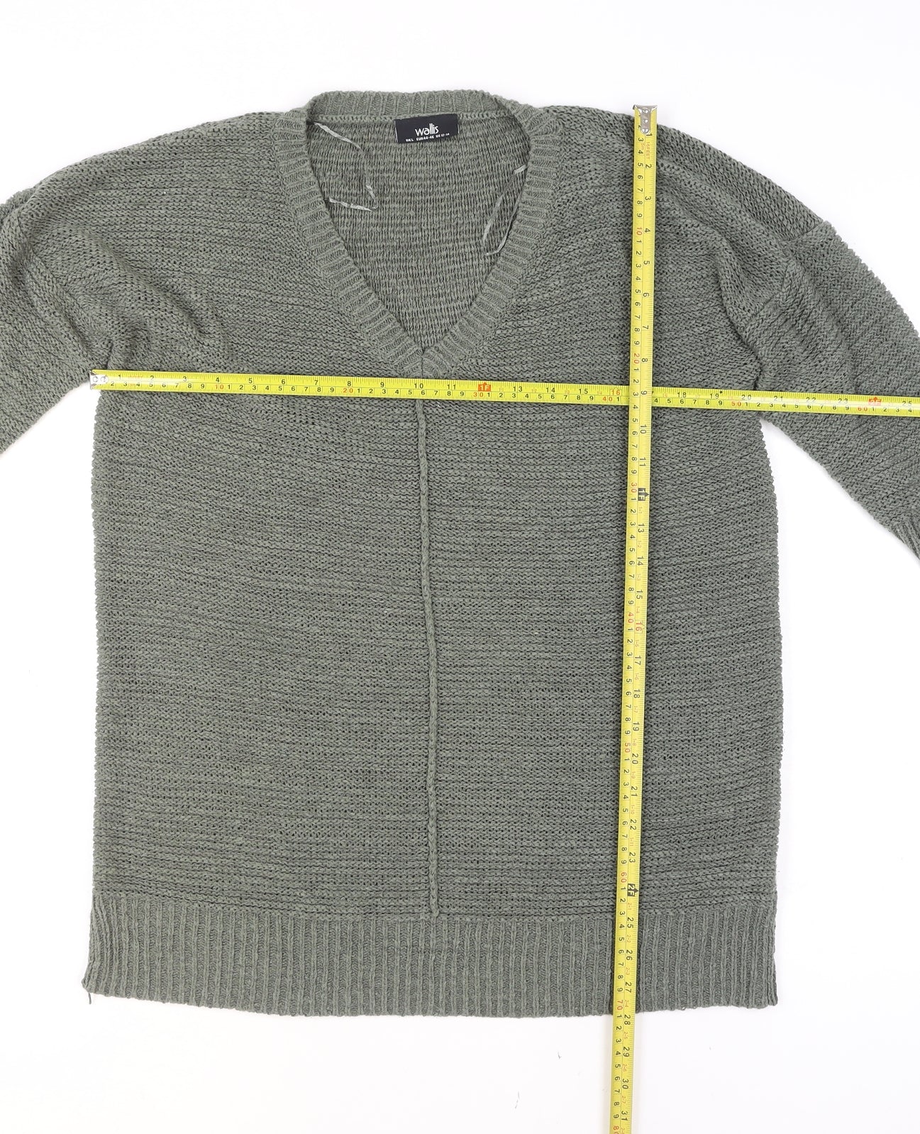 Wallis Women's Green L Chunky-Knit V-Neck Cardigan