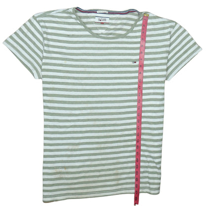 Tommy Hilfiger Men’s Green Striped Crew Neck Cotton Blend T-Shirt M