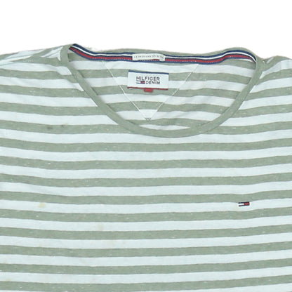 Tommy Hilfiger Men’s Green Striped Crew Neck Cotton Blend T-Shirt M