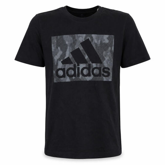 Front view of adidas Men's Black Small Graphic Logo Sports T-Shirt