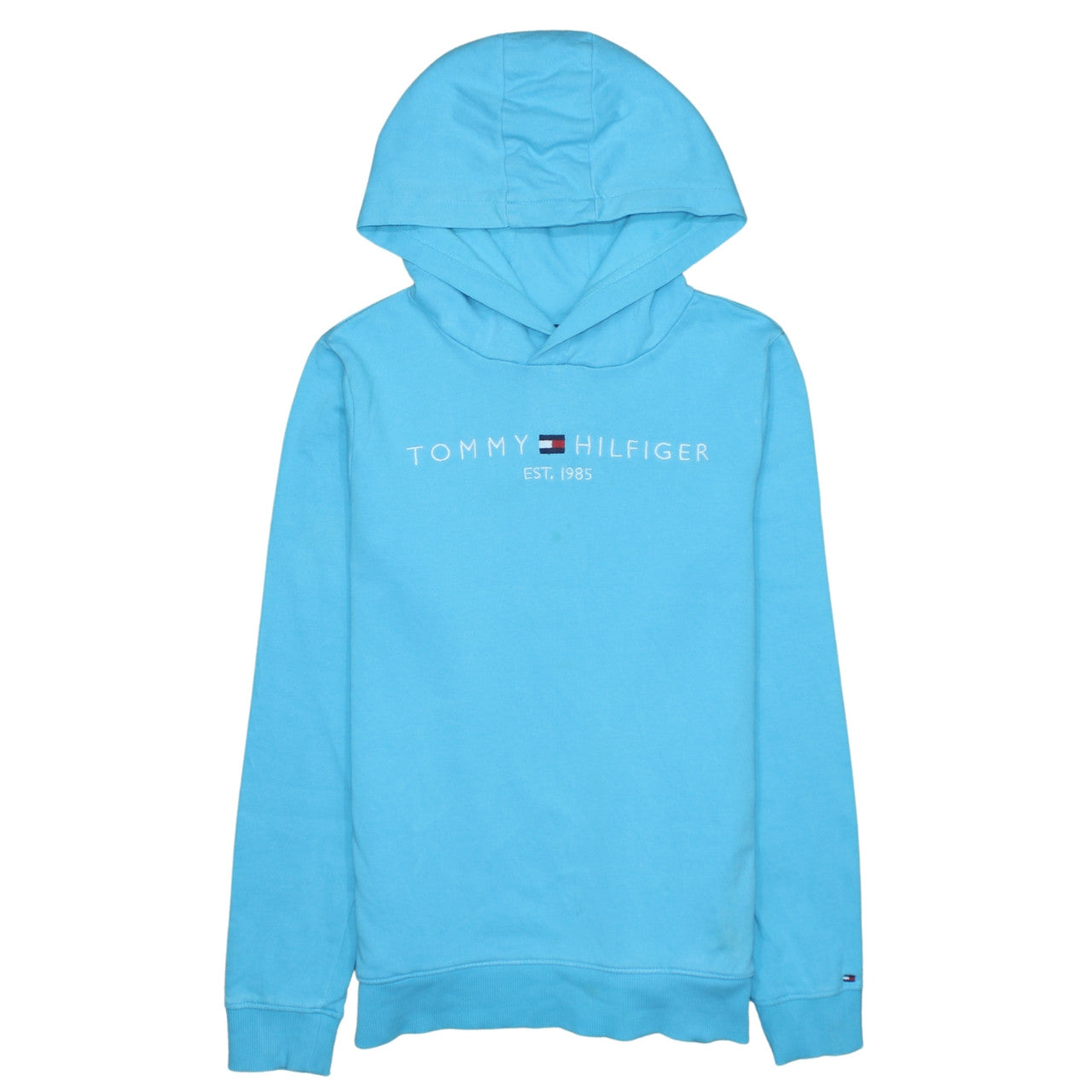 Tommy Hilfiger Boys Blue Pullover Hoodie Size 164 Cotton Logo Design