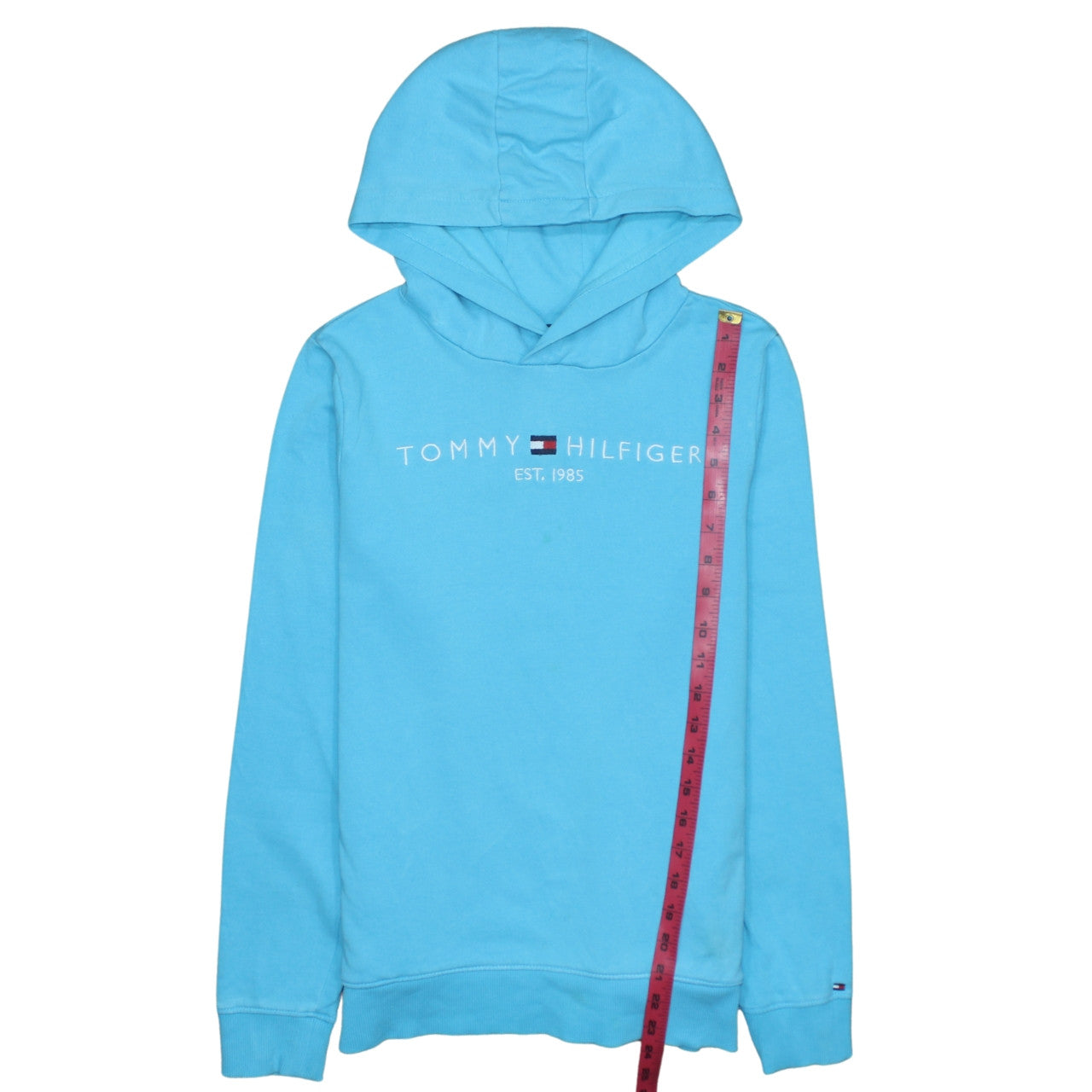 Tommy Hilfiger Boys Blue Pullover Hoodie Size 164 Cotton Logo Design