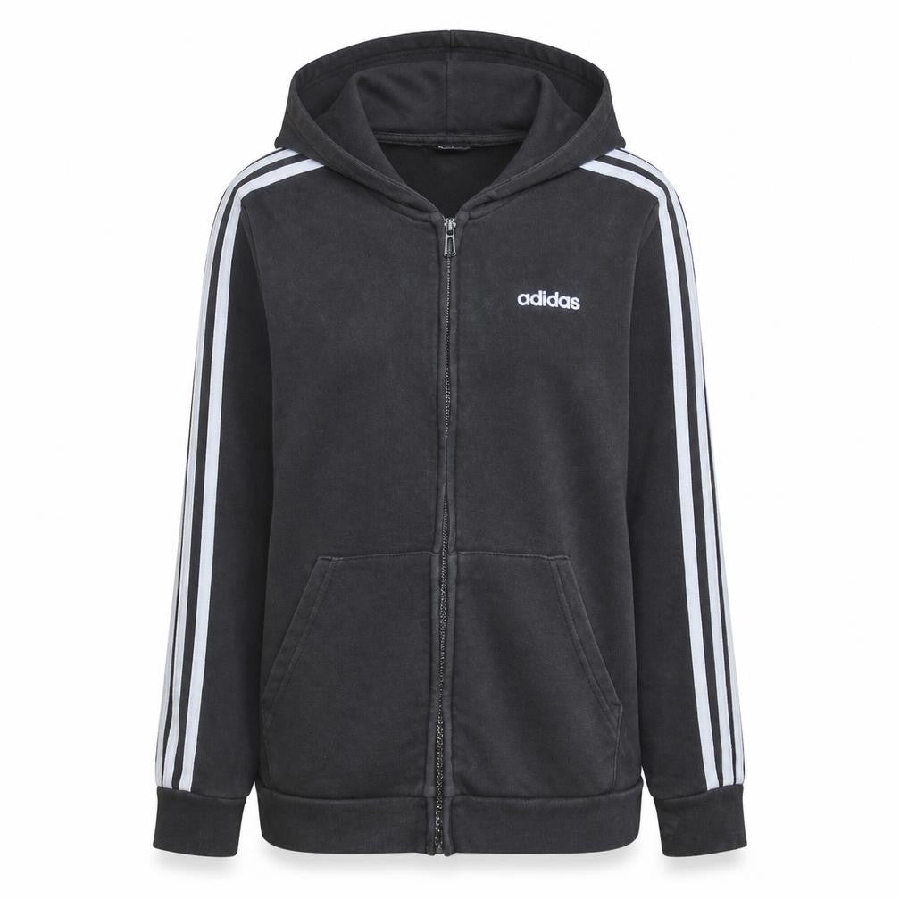 Front view of Adidas women’s black full zip hoodie, size M, 12-14 hooded sweatshirt