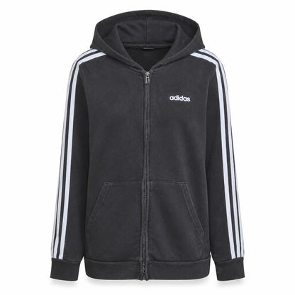 Front view of Adidas women’s black full zip hoodie, size M, 12-14 hooded sweatshirt