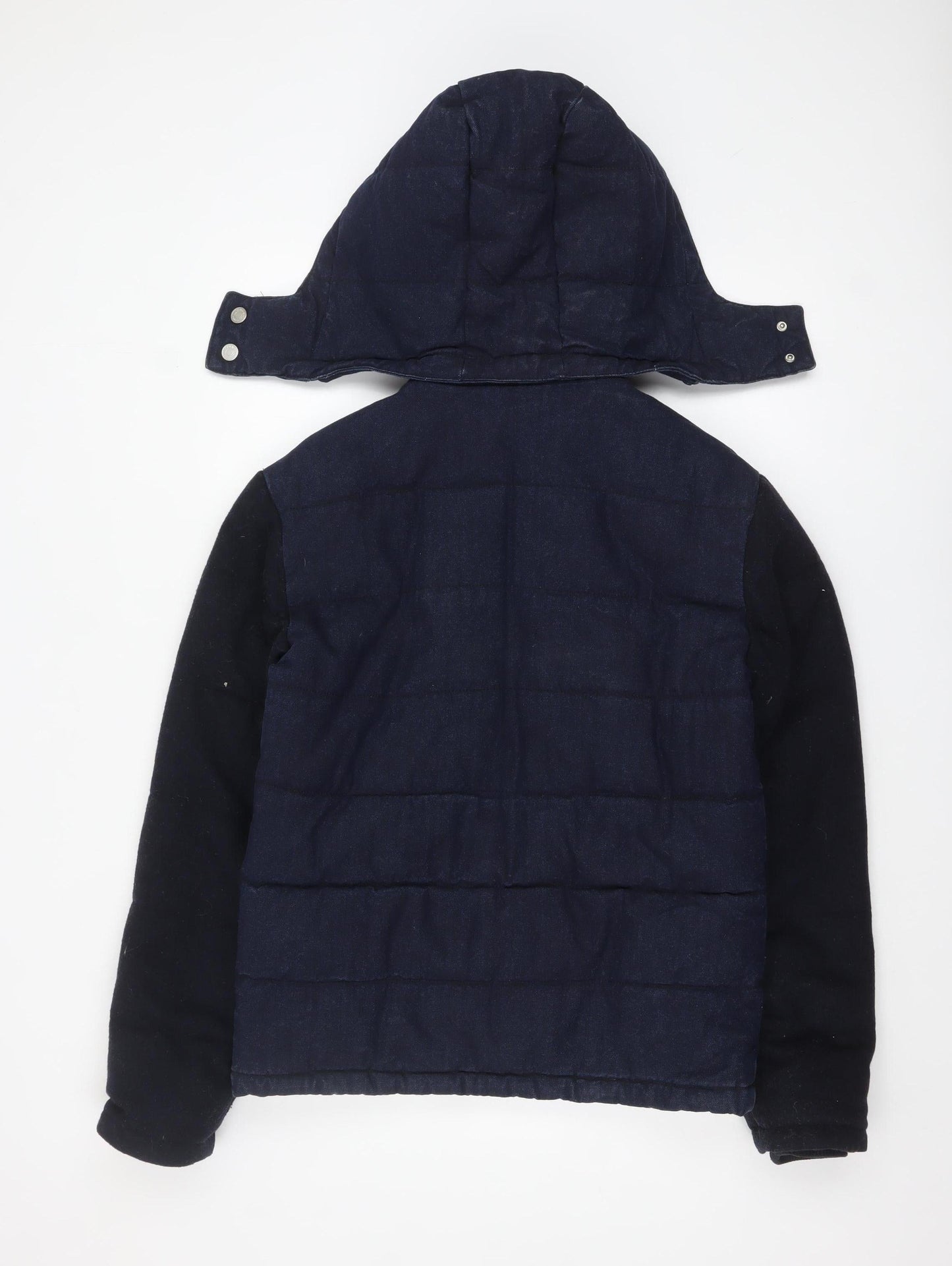 Zara Man Blue Puffer Jacket Men's M Hooded Winter Denim Cotton Blend