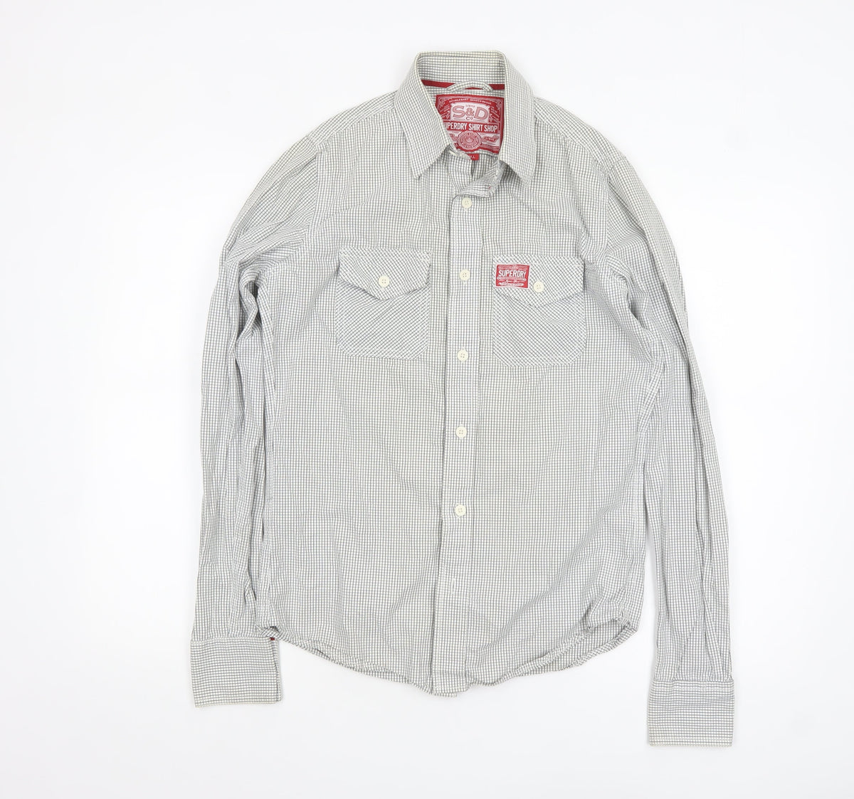 Superdry Men's White Check Cotton Button-Up Shirt Small