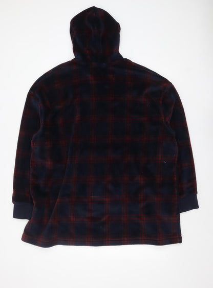 Marks and Spencer Men's Blue Check Fleece Hooded Nightshirt S