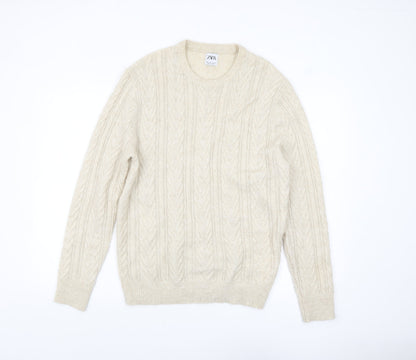 Mens UK Size L Zara Beige Pullover Jumper
