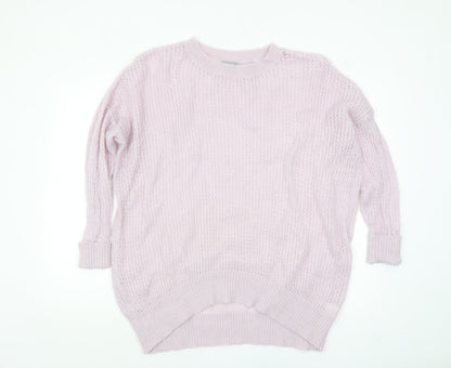 Oliver Bonas Women’s Pink Alpaca Blend Open-Knit Jumper Size 10