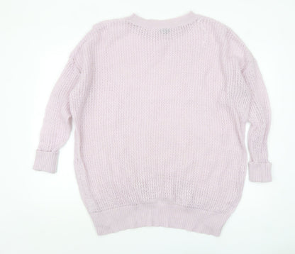 Oliver Bonas Women’s Pink Alpaca Blend Open-Knit Jumper Size 10