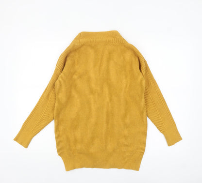Next Women Yellow V-Neck Long Sleeve Ribbed Pullover Jumper Size S