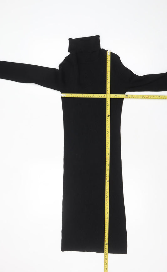 South Womens Black Knit Roll Neck Bodycon Midi Dress UK 10