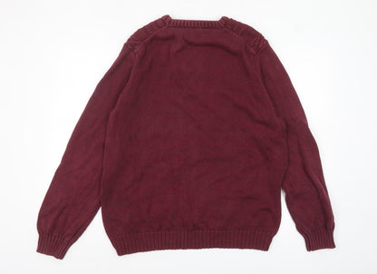 TOG24 Men’s Red Cotton Cable-Knit Crew Neck Jumper XL