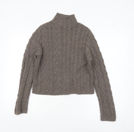 & Other Stories Women Brown 100% Wool Cable-Knit Mock Neck Jumper Size S