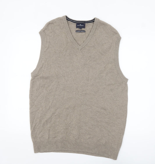 Marks and Spencer Blue Harbour Men's Beige Lambswool V-Neck Vest L
