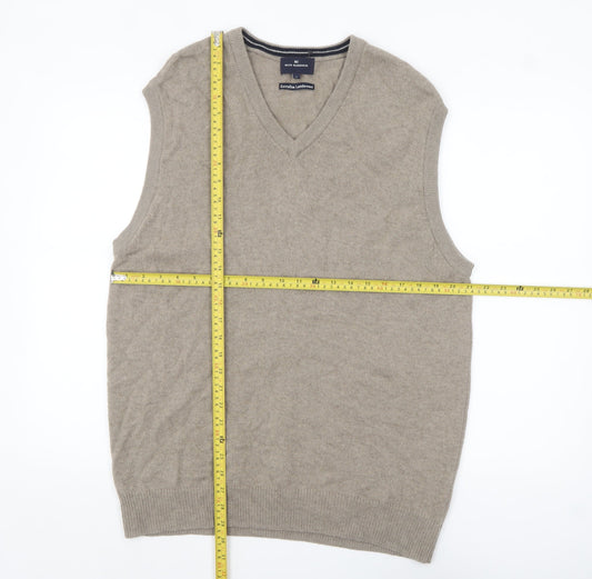 Marks and Spencer Blue Harbour Men's Beige Lambswool V-Neck Vest L