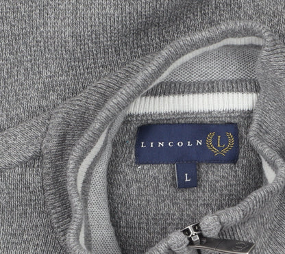Mens UK Size L Lincoln Grey 1/2 Zip Jumper