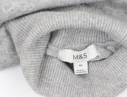 Marks and Spencer Women's Grey Roll Neck Knit Jumper XS