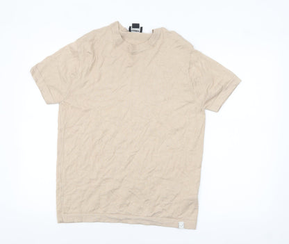 Pull & Bear Men's Beige Short Sleeve Knit Pullover Jumper L