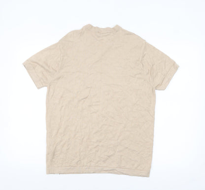 Pull & Bear Men's Beige Short Sleeve Knit Pullover Jumper L