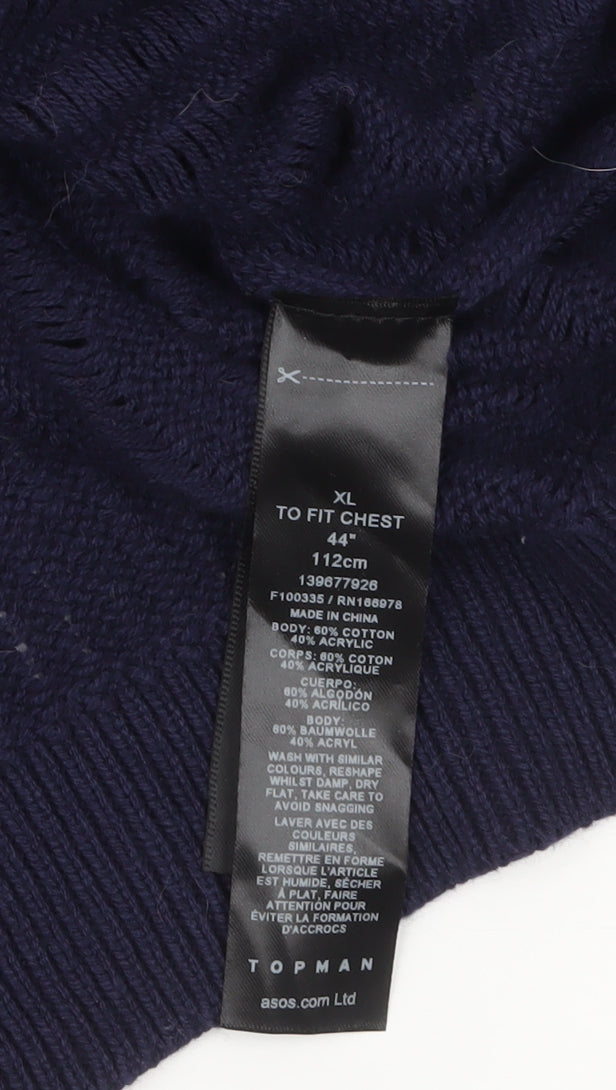 Mens UK Size XL Topman Blue Cardigan Jumper