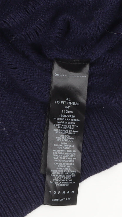 Mens UK Size XL Topman Blue Cardigan Jumper