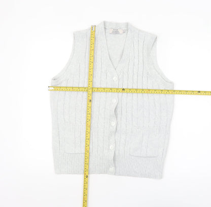 Honor Millburn Women’s Grey Cable-Knit Sleeveless Vest Jumper Size 14