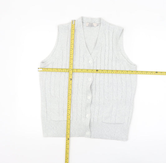 Honor Millburn Women’s Grey Cable-Knit Sleeveless Vest Jumper Size 14