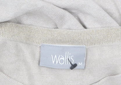 Wallis Womens Beige Butterfly Pullover Jumper M 3/4 Sleeve Cotton Blend