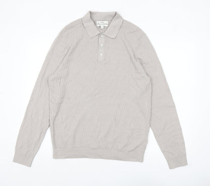 Marks and Spencer Mens Beige Cotton Modal Collared Henley Jumper L