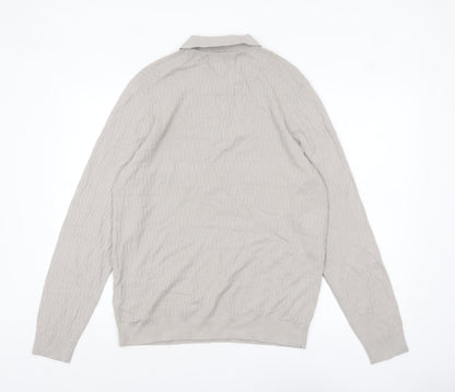 Marks and Spencer Mens Beige Cotton Modal Collared Henley Jumper L