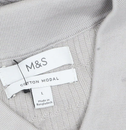 Marks and Spencer Mens Beige Cotton Modal Collared Henley Jumper L