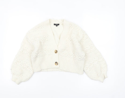 Mavi Women's Ivory Chunky-Knit V-Neck Button Cardigan XS