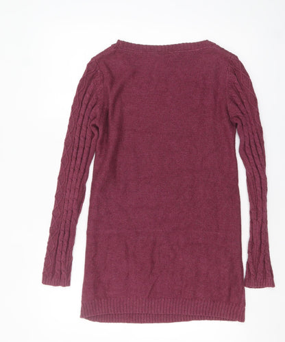 Fat Face Women Red Cable Knit Long Sleeve Tunic Jumper Size 14