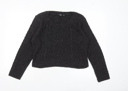 Pura Moda Womens Black Cable-Knit Pullover Jumper Size S