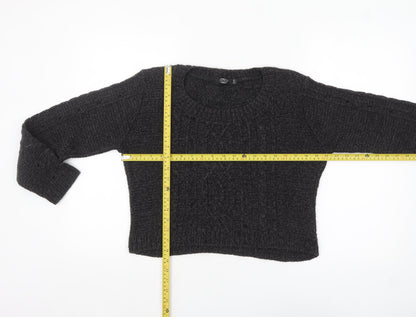 Pura Moda Womens Black Cable-Knit Pullover Jumper Size S