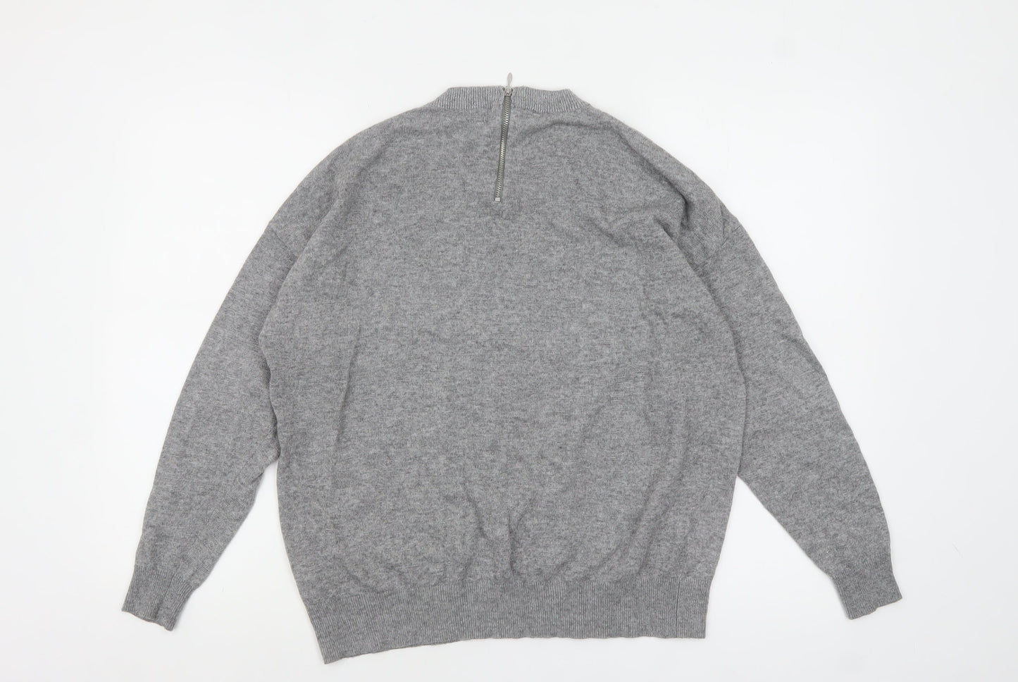 Next Women Grey Swan Embroidered Jumper Size 16 Crew Neck Knit